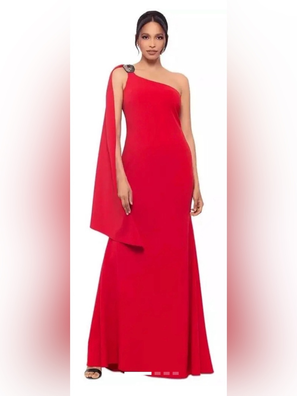 NEW Betsy & Adam Women's Hardware Draped One-Shoulder Red Evening Gown. Size 10.
